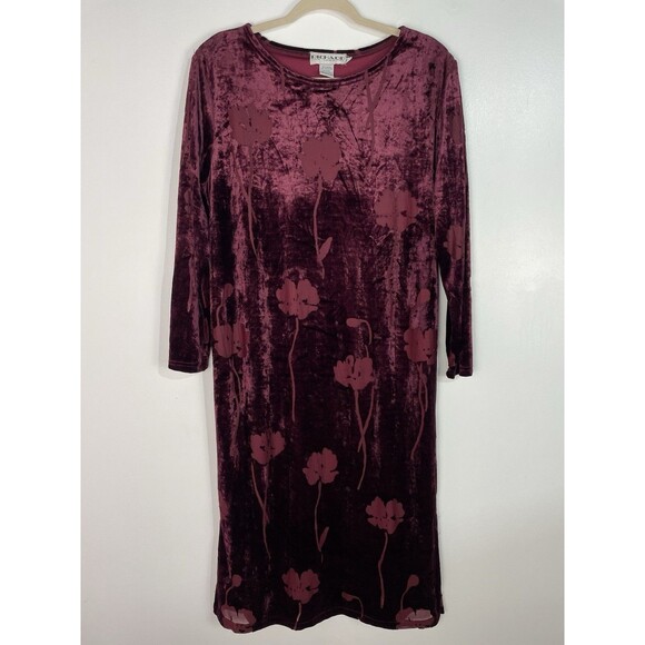 Vtg Whimsigoth Dress XL Burgundy Floral Burnout Velvet Dark Romantic Fairygrunge - Picture 1 of 12
